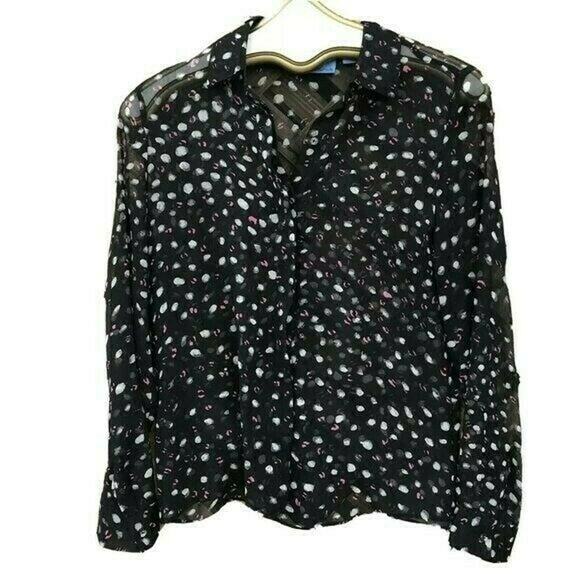 simply vera vera Wang women relaxed black sheer Button Front shirt blouse sz Xs - Picture 1 of 11